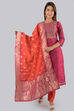 Pink Unstitched dress material Suit Set image number 0