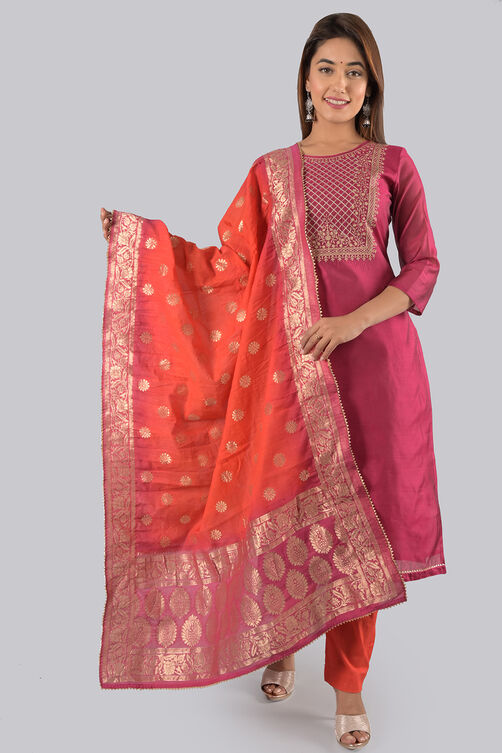 Pink Unstitched dress material Suit Set image number 0