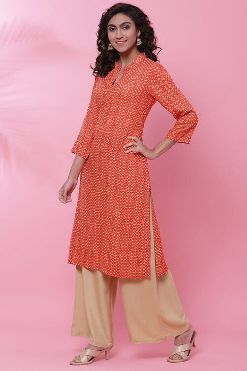 Orange Rayon Straight Kurta image number 2