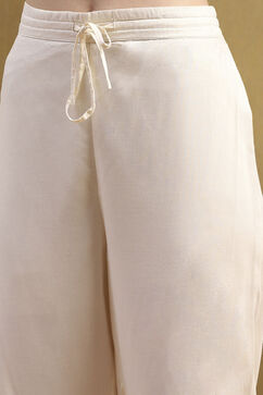 Off-white Poly Chanderi Embroidered Festive Straight Suit Set image number 2