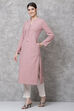 Blush Pink Straight Poly Cotton Kurta image number 3