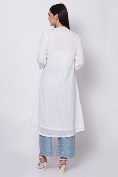 White and Blue Relaxed Kurta Palazzo Suit Set image number 4