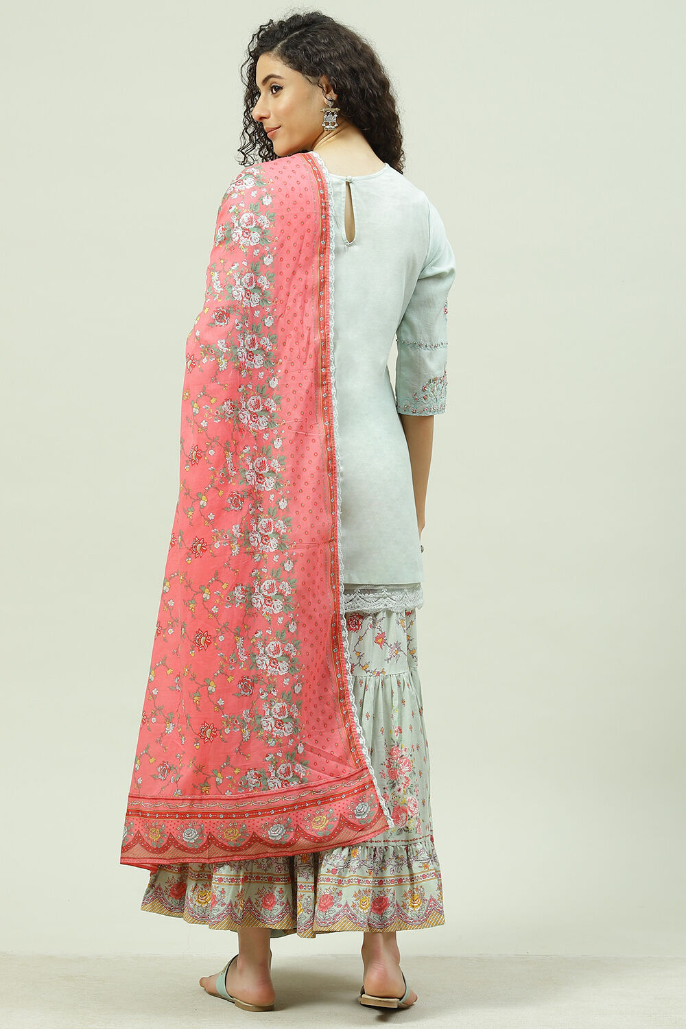 Pista Green Relaxed Kurta Garara Suit Set image number 7