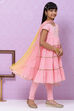 Onion Pink Cotton Girls Flared Kurta Churidar Suit Set image number 6