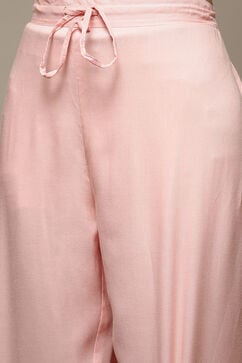 Powder Pink Cotton Blend Straight Kurta Palazzo Suit Set image number 2