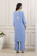 Blue Poly Viscose Straight Suit Set image number 3