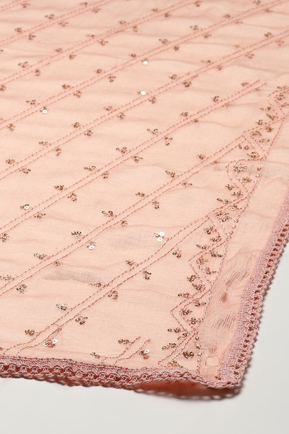 Peach Chanderi Hand Embroidered Unstitched Suit Set image number 4