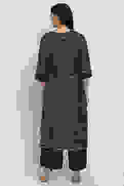 Navy Blue Art Silk Straight Kurta Palazzo Suit Set image number 5