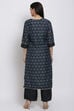 Navy Blue Art Silk Straight Kurta Palazzo Suit Set image number 5
