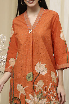 Orange Cotton Blend Straight Kurta image number 1