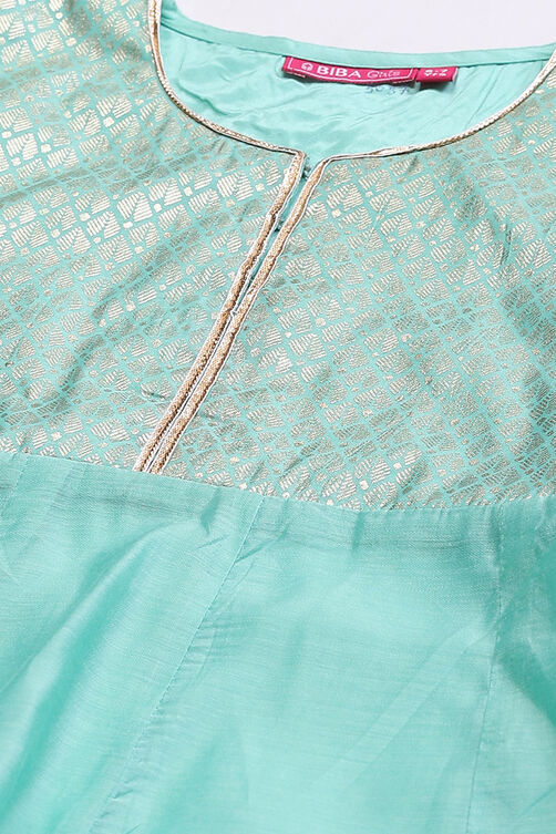 Turquoise Art Silk Straight Printed Kurta Set image number 1