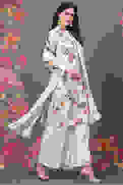 Rohit Bal Off White Silk & Cotton Straight Kurta Suit Set image number 5