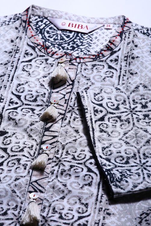 Black Cotton A-line Printed Kurta image number 1