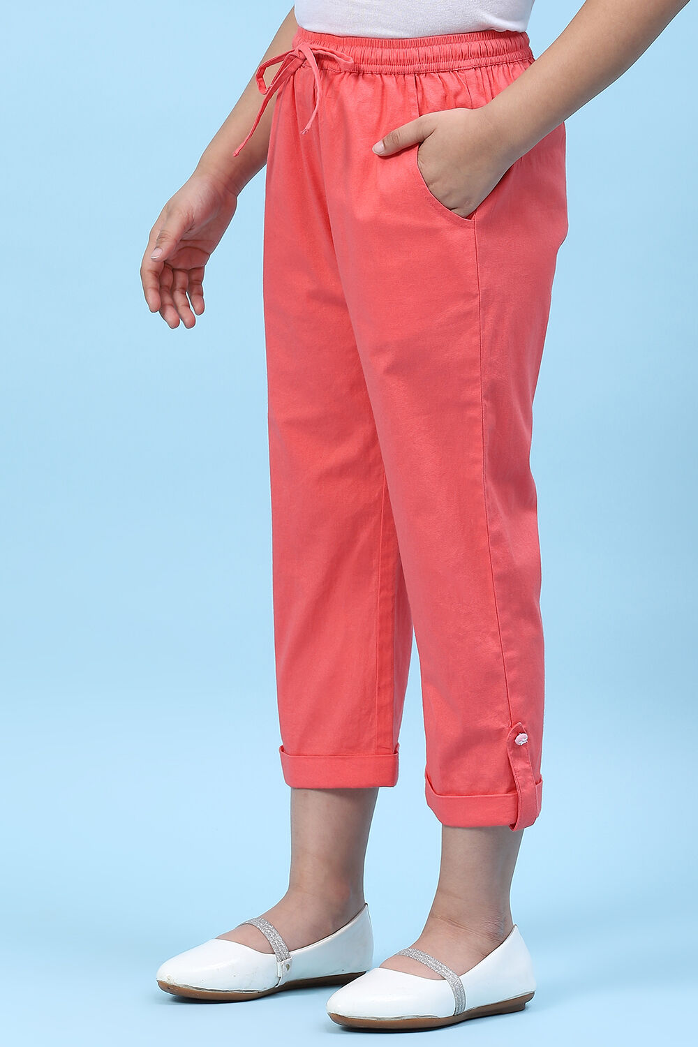 Powder Blue Cotton Solid Pant image number 2