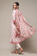 Peach Silk Blend Digital Print Unstitched Suit Set image number 5