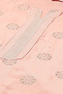 Powder Pink Cotton Blend Straight Kurta Palazzo Suit Set image number 1