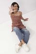 Rust Cotton Printed A Line Short Kurti image number 0
