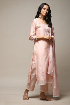 Peach Modal Machine Embroidered Unstitched Suit Set image number 12
