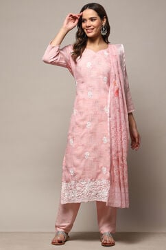 Pink Linen Unstitched Suit Set image number 8
