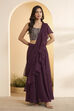 Wine Nylon Gathered Saree image number 5