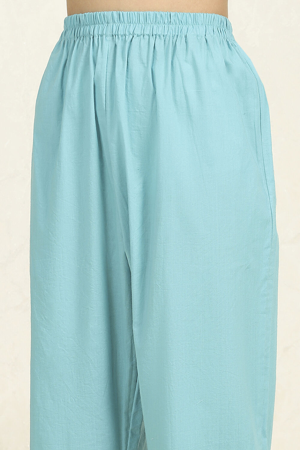 Blue and White Printed Cotton Unstitched Suit Set image number 3