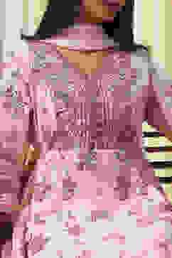 Peach-Colored Cotton Floral Flared Suit Set image number 1