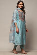 Blue Chanderi Unstitched Suit set image number 7