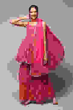 Deep Fuchsia Polyester Straight Kurta Garara Suit Set image number 0