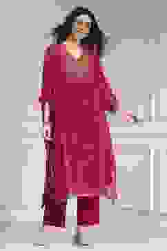 Red Printed Kaftan Style Kurta Set image number 0