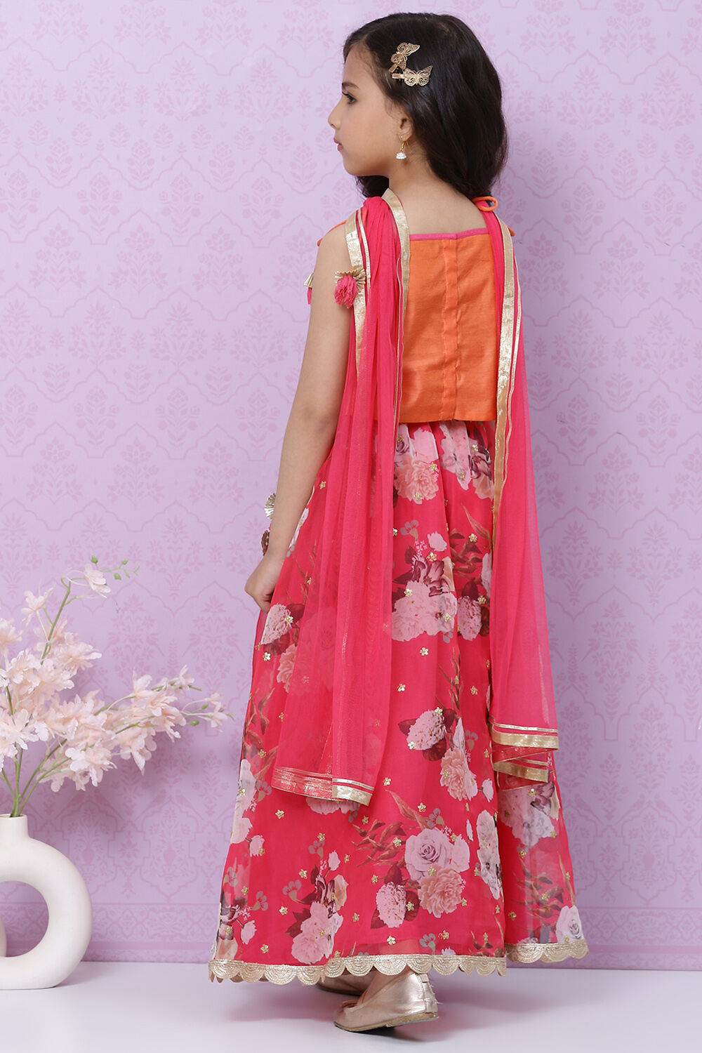 Pink Art Silk Flared Lehenga Set image number 4