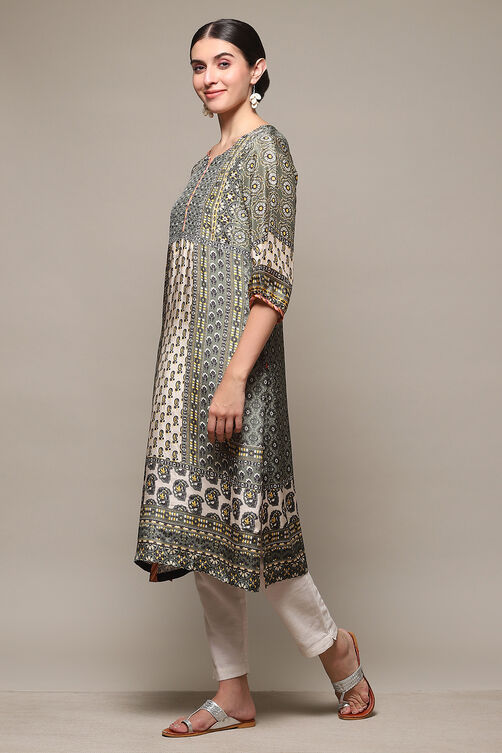 Green Viscose A-Line Printed Kurta image number 2