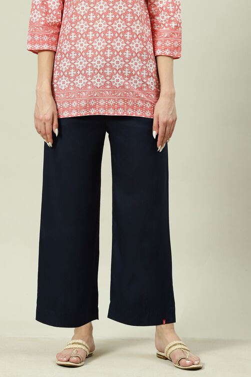 Navy Rayon Palazzo Pants image number 3