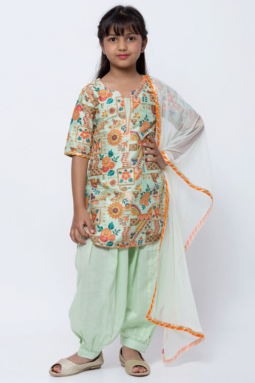 Mint Green Art Silk Straight Kurta Salwar Suit Set image number 0