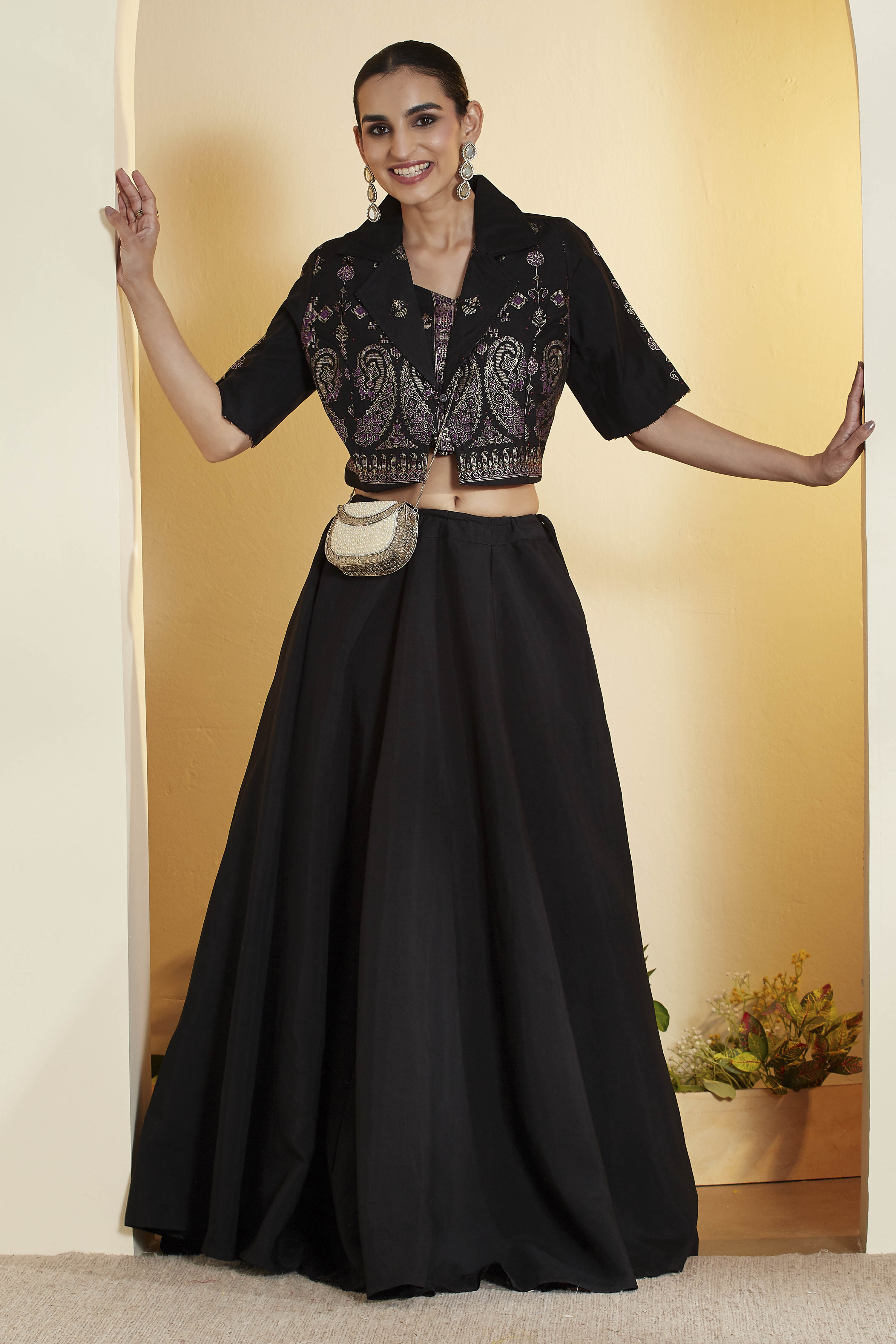 Black Viscose Rayon Regular Lehenga Set image number 0