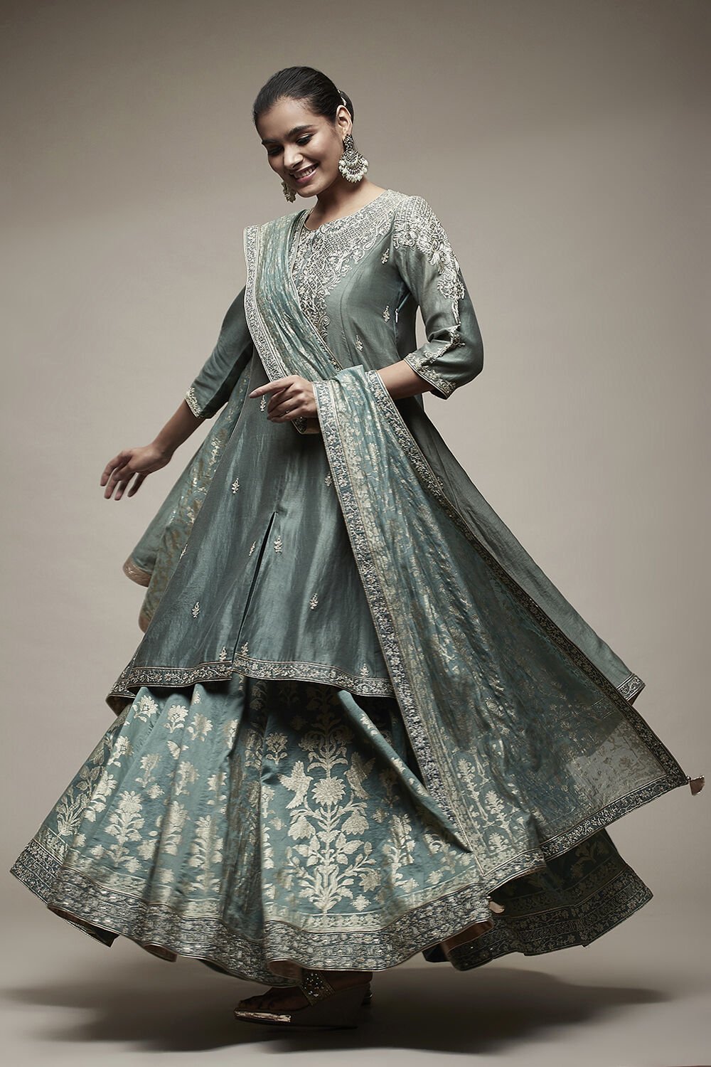 Sap Green Cotton Silk Suit Set at Biba India