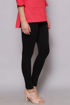 Black Cotton Blend Solid Leggings image number 3