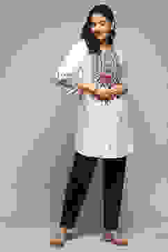 Ecru LIVA Straight Printed Kurti image number 0