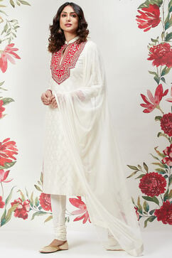 Rohit Bal Off White Silk Straight Embroidered Suit Set image number 5