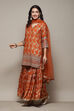 Rust Silk Blend Straight Yarndyed Kurta Palazzo Suit Set image number 4