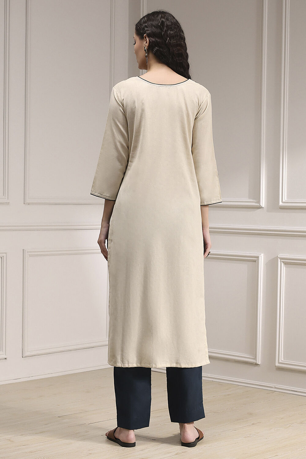 Yellow Cotton Hand Block Print Unstitched Suit Set image number 5