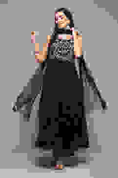 Black Polyester Flared Solid Dress image number 0