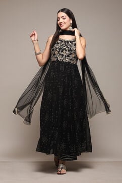 Black Polyester Flared Solid Dress image number 0