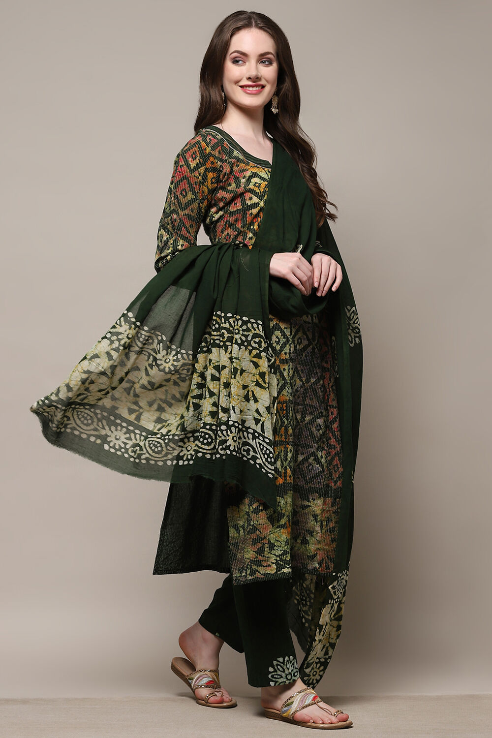 Blue Cotton Tie and Dye Unstitched Suit Set image number 7