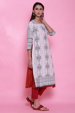 White Cotton A-Line Printed Kurta image number 5