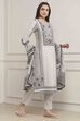 White and Black Cotton Printed Straight Suit Set image number 5