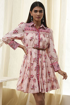 Peach-Colored Cotton  Floral Tiered Dress image number 0
