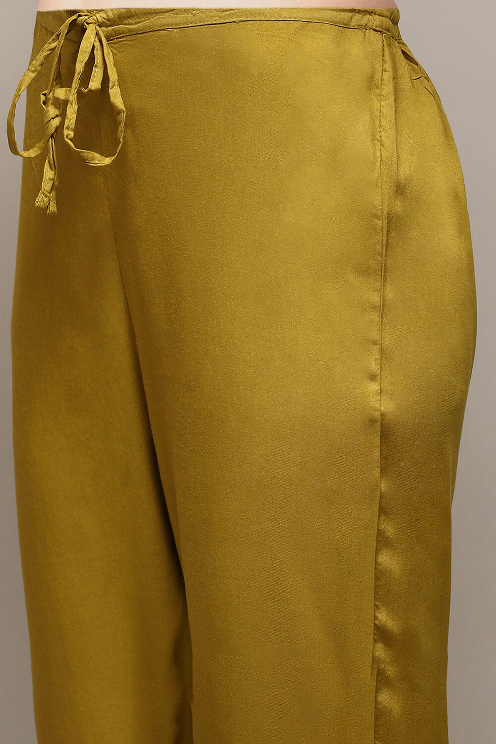 Lime Green LIVA Gathered Kurta Ankle Length Suit Set image number 2