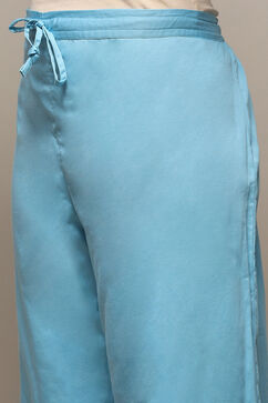 Ice Blue Cotton Satin Straight Suit set image number 2