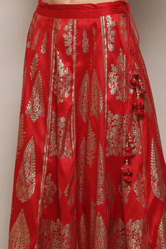 Red Polyester Printed Flared Skirt image number 1