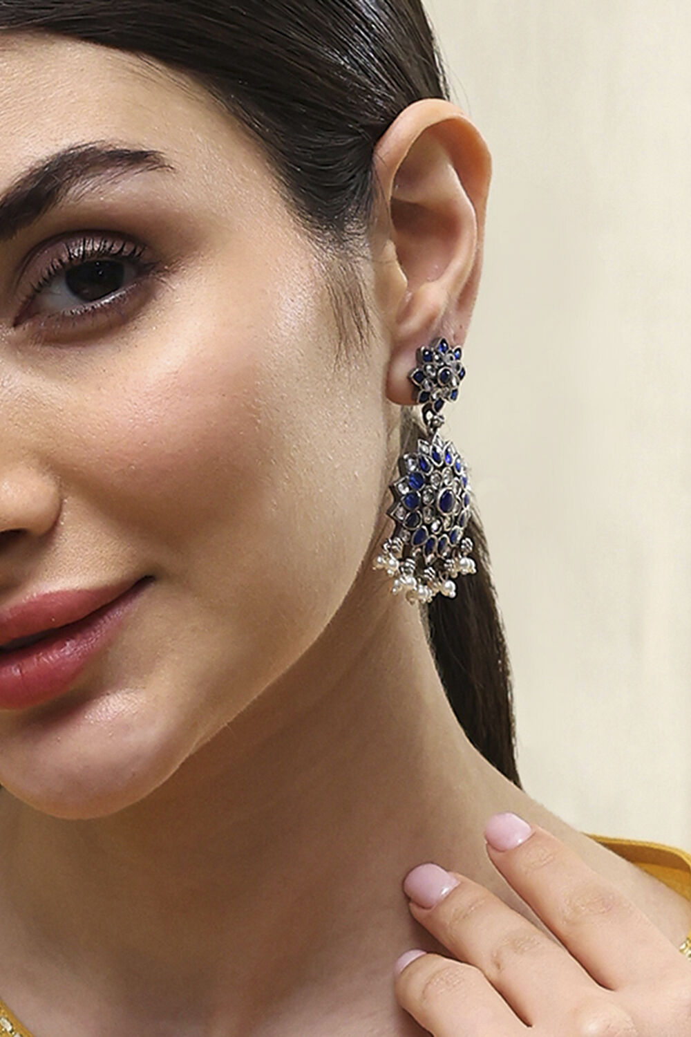 Navy-White Brass Drop & Danglers image number 1